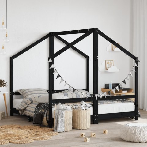 VidaXL Rama łóżka dziecięcego, czarna, 2x(80x160) cm, drewno sosnowe