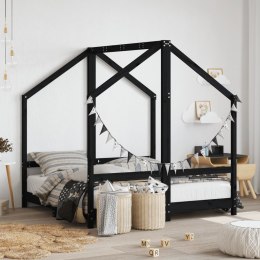 VidaXL Rama łóżka dziecięcego, czarna, 2x(70x140) cm, drewno sosnowe