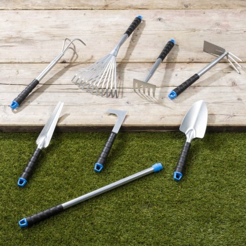 HI 8-częściowy zestaw narzędzi ogrodniczych, srebrny, metalowy