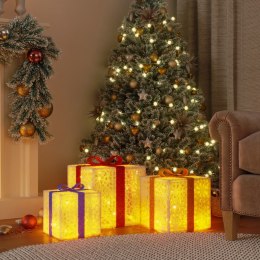 VidaXL Podświetlane prezenty świąteczne, 3 szt., 64 LED, ciepła biel