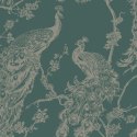 DUTCH WALLCOVERINGS Tapeta w pawie, zielono-srebrna