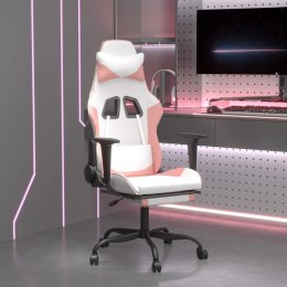 VidaXL Masujący fotel gamingowy z podnóżkiem, biało-różowy, ekoskóra