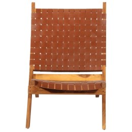 VidaXL Krzesło składane, brązowe, skóra naturalna