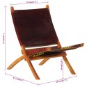 VidaXL Krzesło składane, ciemnobrązowe, skóra naturalna
