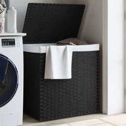 VidaXL Kosz na pranie z 2 komorami, czarny, 53x35x57 cm, polirattan