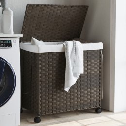 VidaXL Kosz na pranie z kółkami, ciemny brąz, 60x35x60,5 cm, rattan
