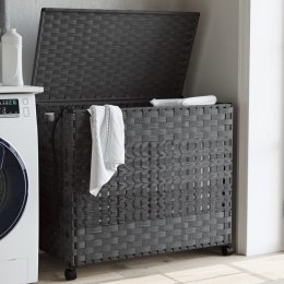 VidaXL Kosz na pranie z kółkami, szary, 66x35x60 cm, rattan