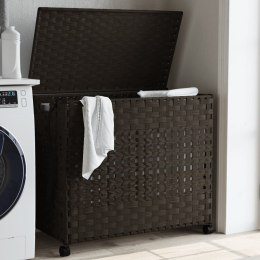 VidaXL Kosz na pranie z kółkami, ciemny brąz, 66x35x60 cm, rattan