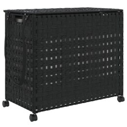 VidaXL Kosz na pranie z kółkami, czarny, 66x35x60 cm, rattan