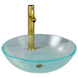 VidaXL Umywalka łazienkowa z kranem i korkiem, mrożone szkło hartowane