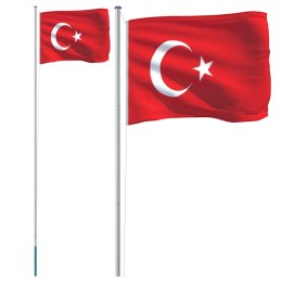 VidaXL Flaga Turcji z masztem, 6,23 m, aluminium