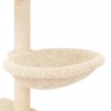 VidaXL Drapak dla kota z sizalowymi słupkami, kremowy, 117 cm