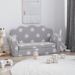 VidaXL 2-os. sofa dla dzieci, rozkładana, szara w gwiazdki, plusz