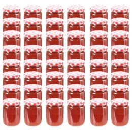 VidaXL Szklane słoiki na dżem, biało-czerwone pokrywki, 48 szt, 230 ml