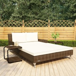 VidaXL 2-osobowe łóżko ogrodowe z poduszkami, rattan PE, brązowe