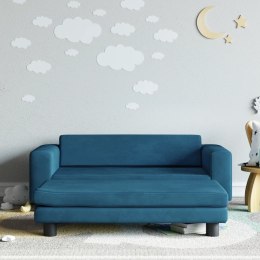 VidaXL Sofa dziecięca z podnóżkiem, niebieska, 100x50x30 cm, aksamit