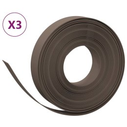 VidaXL Obrzeża ogrodowe, 3 szt., brązowe, 10 m, 10 cm, polietylen