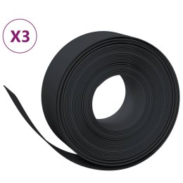 VidaXL Obrzeża ogrodowe, 3 szt., czarne, 10 m, 20 cm, polietylen