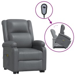 VidaXL Podnoszony fotel masujący, szary, sztuczna skóra