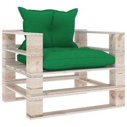 VidaXL Sofa ogrodowa z palet, zielone poduszki, drewno sosnowe