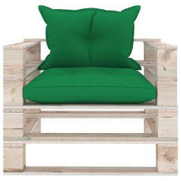 VidaXL Sofa ogrodowa z palet, zielone poduszki, drewno sosnowe