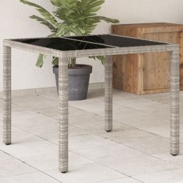 VidaXL Stół ogrodowy ze szklanym blatem, jasnoszary, 90x90x75 cm