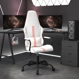 VidaXL Masujący fotel gamingowy, różowo-biały, sztuczna skóra
