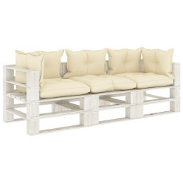 VidaXL Ogrodowa sofa 3-osobowa z palet, z kremowymi poduszkami, drewno
