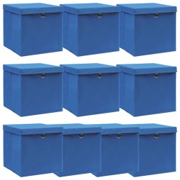VidaXL Pudełka z pokrywami, 10 szt., niebieskie, 32x32x32 cm, tkanina