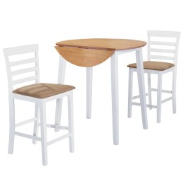 VidaXL Stół barowy i 2 krzesła, lite drewno, kolor naturalny i biały