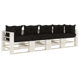VidaXL Ogrodowa sofa 4-osobowa z palet, z czarnymi poduszkami, drewno