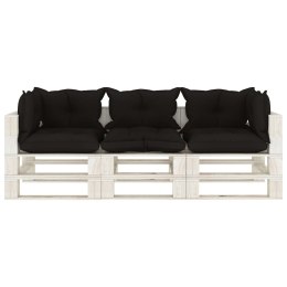VidaXL Ogrodowa sofa 3-osobowa z palet, z czarnymi poduszkami, drewno