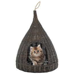 VidaXL Domek dla kota z poduszką, szary, 40x60 cm, wiklina, tipi