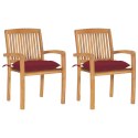 VidaXL Krzesła ogrodowe, 2 szt., czerwone poduszki, lite drewno tekowe