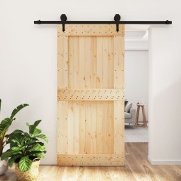 VidaXL Drzwi przesuwne z osprzętem, 100x210 cm, lite drewno sosnowe