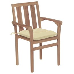 VidaXL Krzesła ogrodowe, 2 szt., kremowe poduszki, lite drewno tekowe