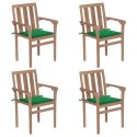 VidaXL Sztaplowane krzesła ogrodowe z poduszkami, 4 szt., tekowe