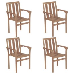 VidaXL Sztaplowane krzesła ogrodowe z poduszkami, 4 szt., tekowe