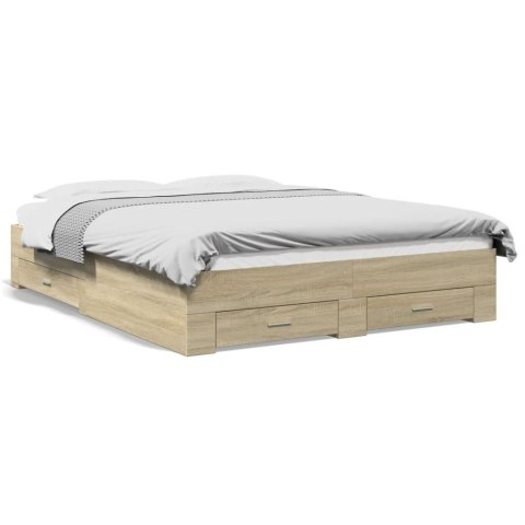 VidaXL Rama łóżka z szufladami, dąb sonoma, 140x200 cm