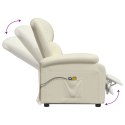 VidaXL Podnoszony fotel masujący, kremowy, obity sztuczną skórą