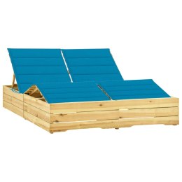 VidaXL Podwójny leżak z niebieskimi poduszkami, impregnowana sosna
