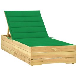 VidaXL Leżak z zieloną poduszką, impregnowane drewno sosnowe