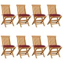 VidaXL Krzesła ogrodowe z bordowymi poduszkami, 8 szt., drewno tekowe