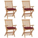 VidaXL Krzesła ogrodowe z czerwonymi poduszkami, 4 szt., drewno tekowe