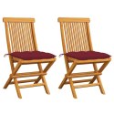 VidaXL Krzesła ogrodowe z poduszkami w kolorze wina, 2 szt., tekowe