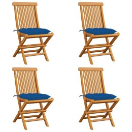 VidaXL Krzesła ogrodowe, niebieskie poduszki, 4 szt., drewno tekowe