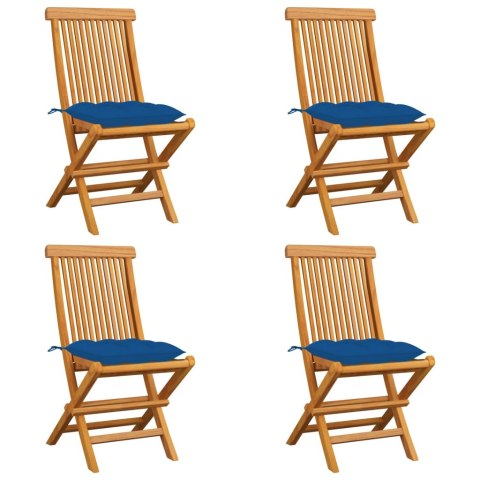 VidaXL Krzesła ogrodowe, niebieskie poduszki, 4 szt., drewno tekowe