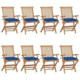 VidaXL Krzesła ogrodowe z niebieskimi poduszkami, 8 szt., tekowe