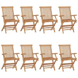 VidaXL Krzesła ogrodowe z niebieskimi poduszkami, 8 szt., tekowe