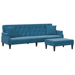VidaXL 2-os. kanapa rozkładana z poduszkami i podnóżkiem, niebieska